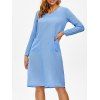 Front Pocket Long Sleeve Shift Dress - LIGHT BLUE XL