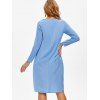 Front Pocket Long Sleeve Shift Dress - LIGHT BLUE 3XL