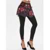 Legging Jupe-Culotte avec Imprimées Galaxie et Flocon de Neige de Noël à Lacets - Rouge foncé L