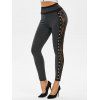 Pantalon en Blocs de Couleurs en Dentelle Insérée à Œillets - Gris XXL