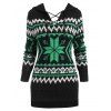 Christmas Snowflake Lace Up Hooded Slit High Low Sweater - multicolor XXL