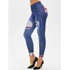Legging de Noël 3D Bonhomme de Neige Cerf Imprimé - Bleu profond XL