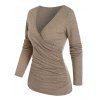 Fitted V Neck Ruched Wrap Top - COFFEE 3XL
