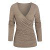 Fitted V Neck Ruched Wrap Top - COFFEE 3XL