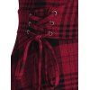 Robe Mi-Longue à Carreaux Panneau en Fausse Fourrure de Grande Taille à Lacets - Rouge Lave 1X