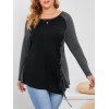 T-shirt en Blocs de Couleurs à Manches Raglan de Grande Taille à Lacets - Noir 5X