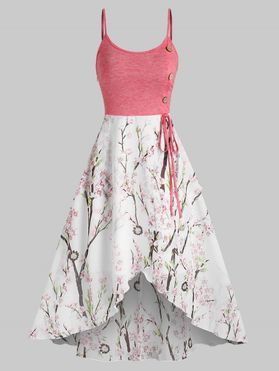 High Low Peach Blossom Print Midi Dress