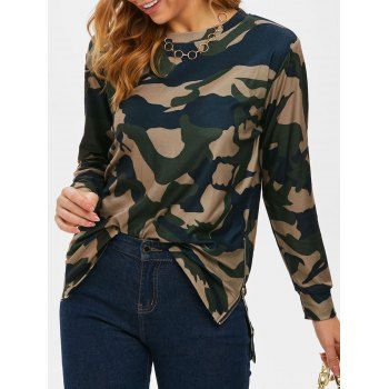 

Fleece Camo Side Zip Long Tunic Sweatshirt, Multicolor