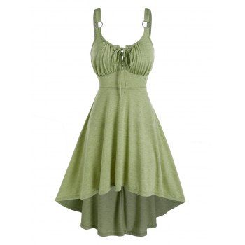 

Summer Corset Style Lace-up Heathered High Low Dress, Light green