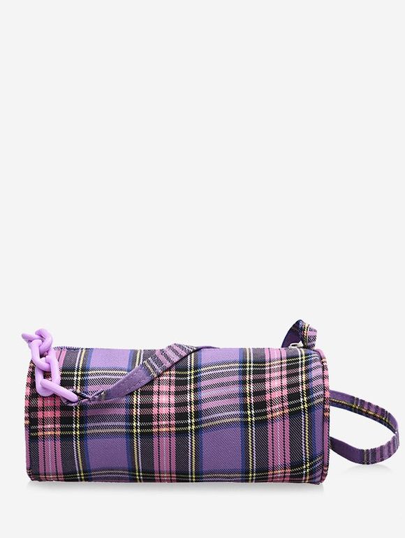 Mini Sac à Bandoulière Décontracté à Carreaux avec Chaîne - Mauve 