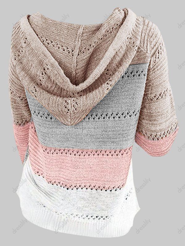 [37% OFF] 2021 Plus Size Colorblock Hooded Slit Pointelle Knit Sweater ...