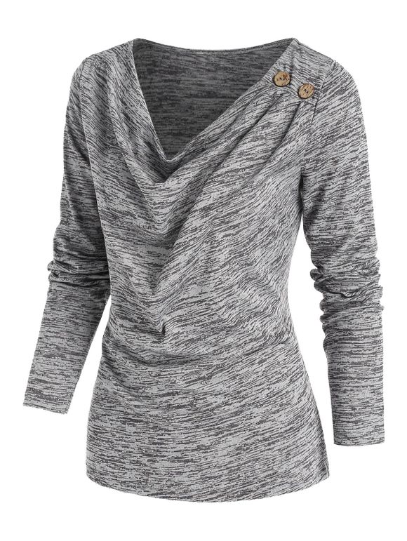 Robe Teintée Imprimée avec Bouton - Cendre gris 2XL