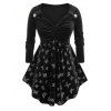 T-Shirt Tunique à Manches Longues en Velours Motif Papillons de Grande-Taille - Noir 2X