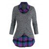 Pull Motif à Carreaux Superposé Fausse Deux Pièces - Gris L