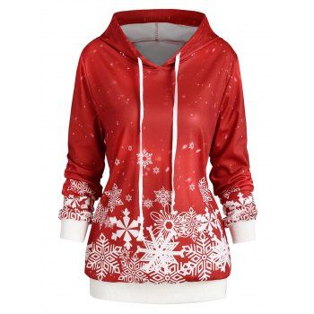 

Plus Size Snowflake Print Christmas Hoodie, Red