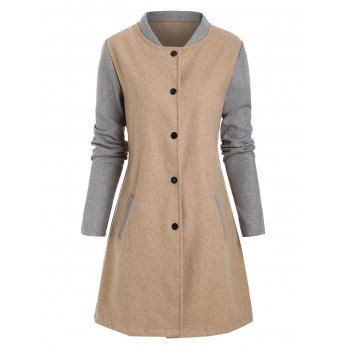 

Colorblock Wool Blend Snap Button Coat, Light coffee
