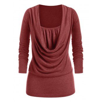 

Plus Size Draped Front Long Sleeve Tunic Tee, Deep red