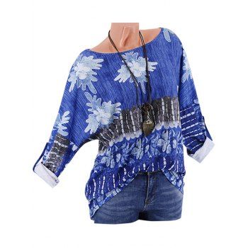 Plus Size Drop Shoulder Printed T Shirt, Blue