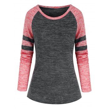 

Casual Striped Raglan Sleeve T-shirt, Gray