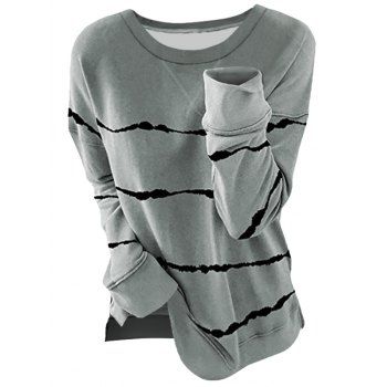 

Plus Size Drop Shoulder Striped Slit T Shirt, Gray