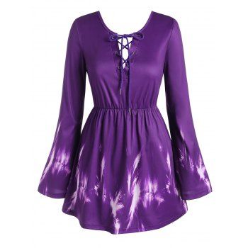 

Plus Size Bell Sleeve Lace Up Bowknot Blouse, Purple