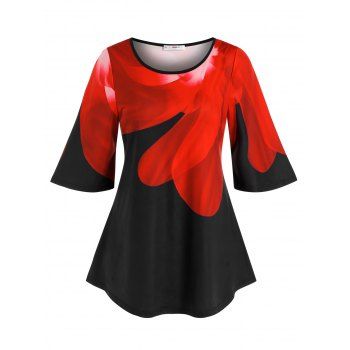 

Plus Size Flower Petal Flare Sleeve Tunic Tee, Black