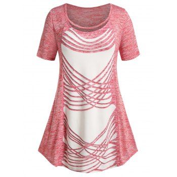 

Plus Size Lattice Print Space Dye Short Sleeve Tee, Light pink