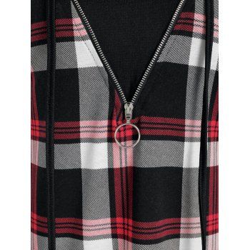 Hooded Plaid Print Faux Twinset Blouse