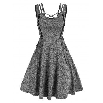 

Crisscross O Ring Lace Up Space Dye Dress, Carbon gray