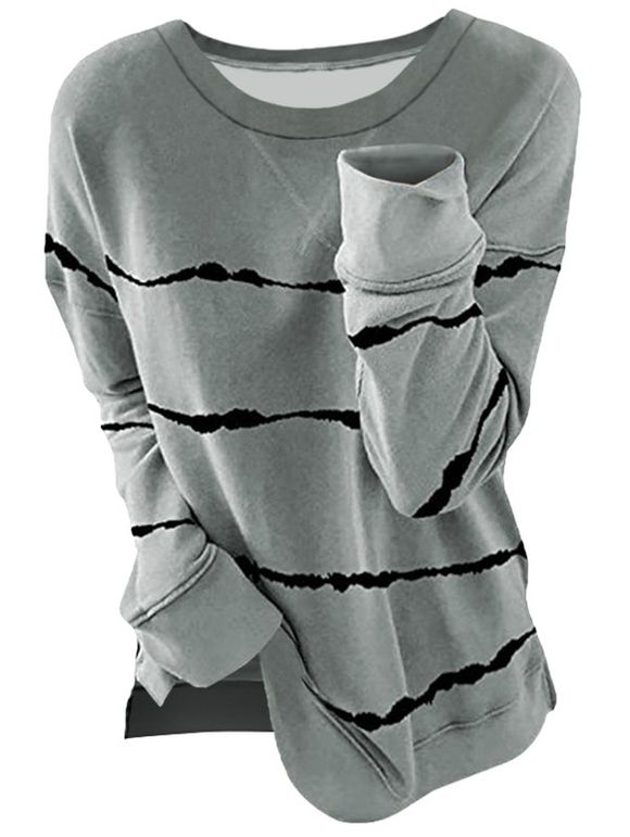 T-shirt Rayé Fendu à Goutte Epaule de Grande Taille - Gris L