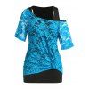 Ensemble de T-shirt Noué en Dentelle Transparente de Grande Taille et de Débardeur - multicolor A 4X
