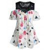 Blouse Tunique Fleur en Dentelle Insérée à Epaule Dénudée de Grande Taille - Blanc L