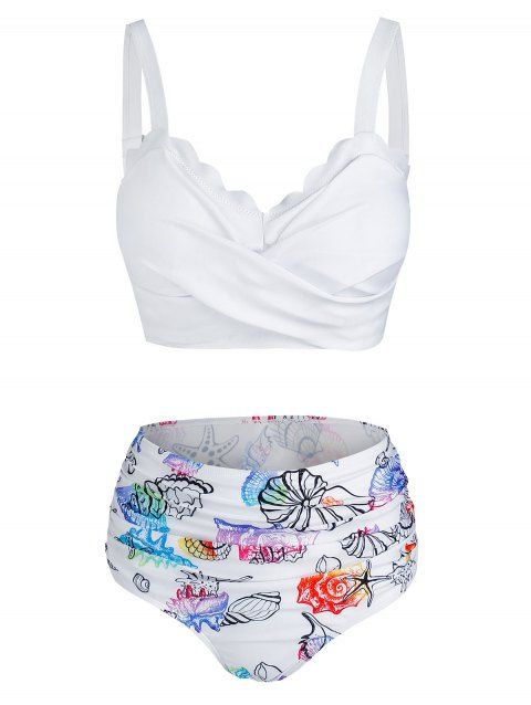 Seashell Print Crossover Padded Bikini Set