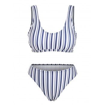 

Vertical Striped Side Cutout Bikini Swimwear, Deep blue