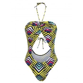

Halter Striped Cinched Ruched Cutout One-piece Swimsuit, Yellow