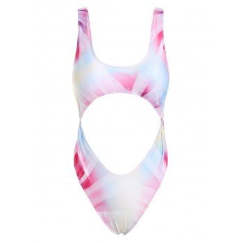 

Monokini One-piece Swimsuit Tie Dye Ring Cutout High Leg One-piece Swimwear Set, Light purple
