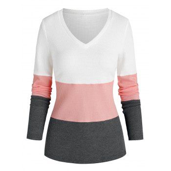 

V Neck Contrast Knit Sweater, Multicolor