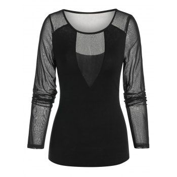 

Mesh Insert Long Sleeve T-shirt, Black