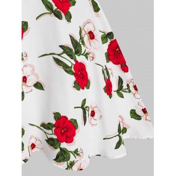 Lace Up Cold Shoulder Floral Print Midi Dress