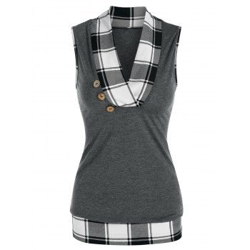 

Plaid Shawl Collar Tank Top, Gray