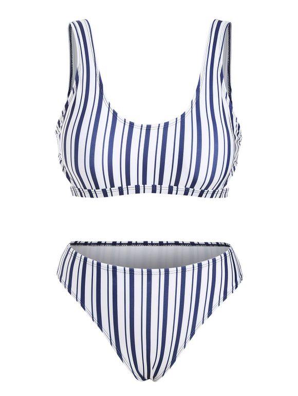 Maillot de Bain Bikini Découpé à Rayure Verticale - Bleu profond 2XL