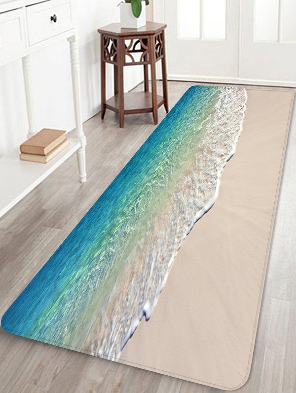 Beach Sea Print Fleece Floor Mat - TURQUOISE W24 X L71 INCH