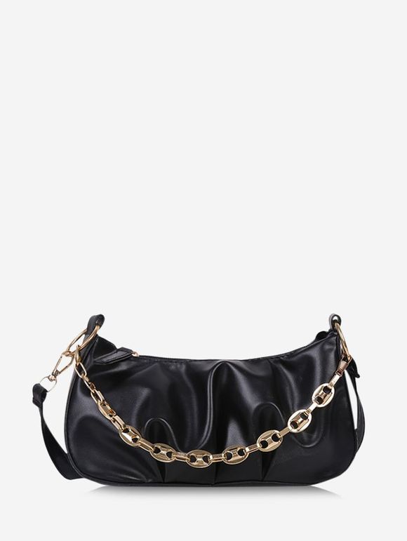 Sac à Bandoulière Rétro Plissé à Chaîne - Noir 