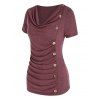 T-shirt Asymétrique avec Bouton à Col Bénitier - Rouge foncé L