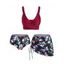 Maillot de Bain Tankini Matelassé à Imprimé Fleur Papillon Crâne Trois Pièces de Plage - Rouge foncé XL