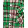 Plus Size Plaid Lace Yoke Roll Up Sleeve Flap Pocket Shirt - LIGHT GREEN 5X