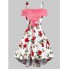 Lace Up Cold Shoulder Floral Print Midi Dress - PINK ROSE M