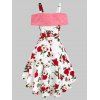 Lace Up Cold Shoulder Floral Print Midi Dress - PINK ROSE L