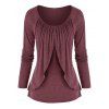T-shirt Chiné Superposé à Manches Raglan - Rouge foncé XXXL