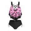 Ensemble de Tankini Sanglé à Imprimé Chauve-souris Matelassé - Rose clair XXXL